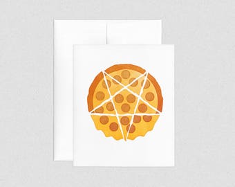 Pentagram Pepperoni Pizza | Letterpress Birthday Card | Baphomet Satanic Slayer