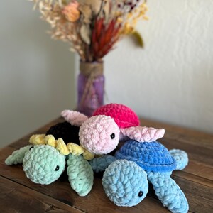 Crochet Pink Turtle, Crochet Blue Turtle, Crochet Sunflower Turtle