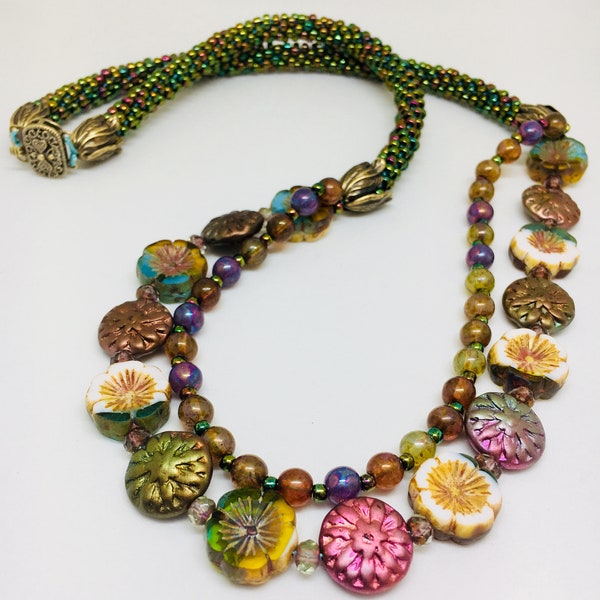 Floral Focal Kumihimo Necklace