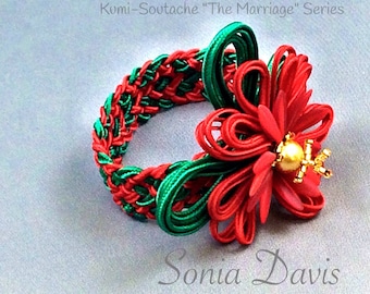 INSTANT DOWNLOAD PDF Tutorial............Kumihimo Soutache Poinsettia Christmas Cuff.........