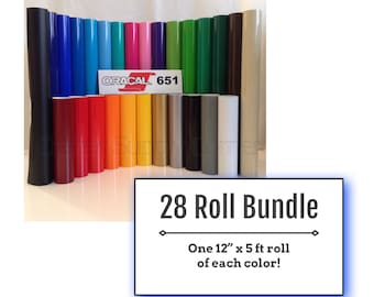 28 rolls of Oracal 651 adhesive vinyl/One 12" x 5 ft roll of each of the 28 colors shown on the chart/adhesive vinyl bundle