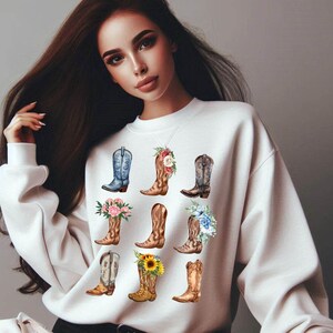Cowboy Boots Sweater Cowgirl Western Sweatshirt Western Apparel Vintage Inspired Cowgirl Sweatshirt Trendy Cowboy Wear Rodeo Sweater