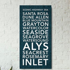 30A Communities Typography Print Wall Decor - Santa Rosa, Watercolor, Seaside, Alys, Rosemary - Embrace the Charm of Florida's Gulf Coast