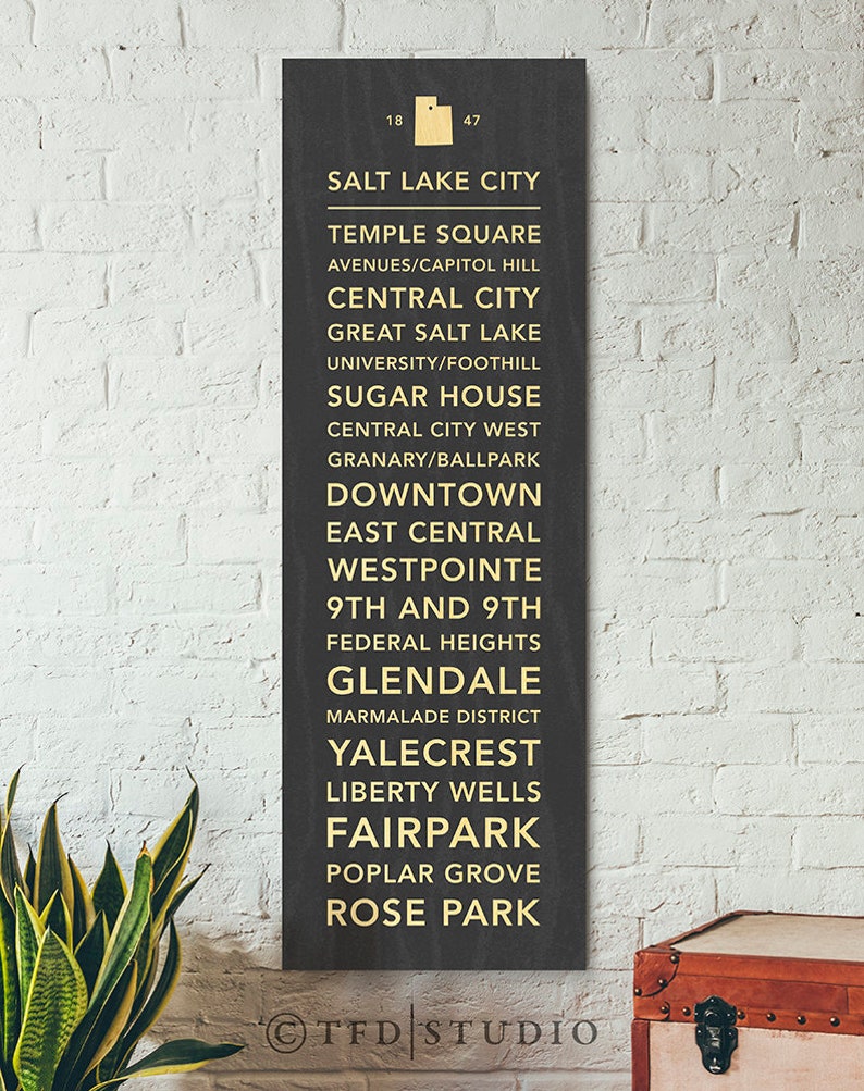 Wood Print Sign Salt Lake City Neighborhoods Utah