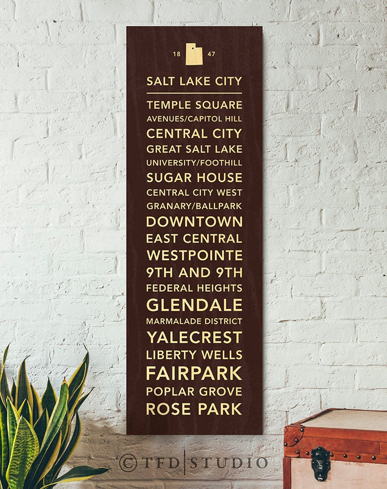 Wood Print Sign Salt Lake City Neighborhoods Utah