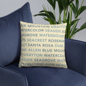 Typography Pillow, 30A, Beach Pillow, Pillow Cover, Home Decor, Florida, Seaside, South Walton, Alys, Rosemary, Seagrove, Watercolor