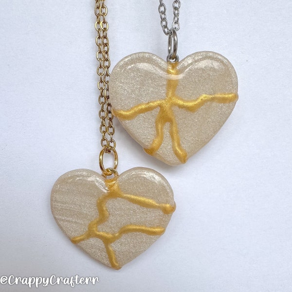 Kintsugi Heart Pendant Necklace Inspired Wabi Sabi One of a kind gift Japanese clay art