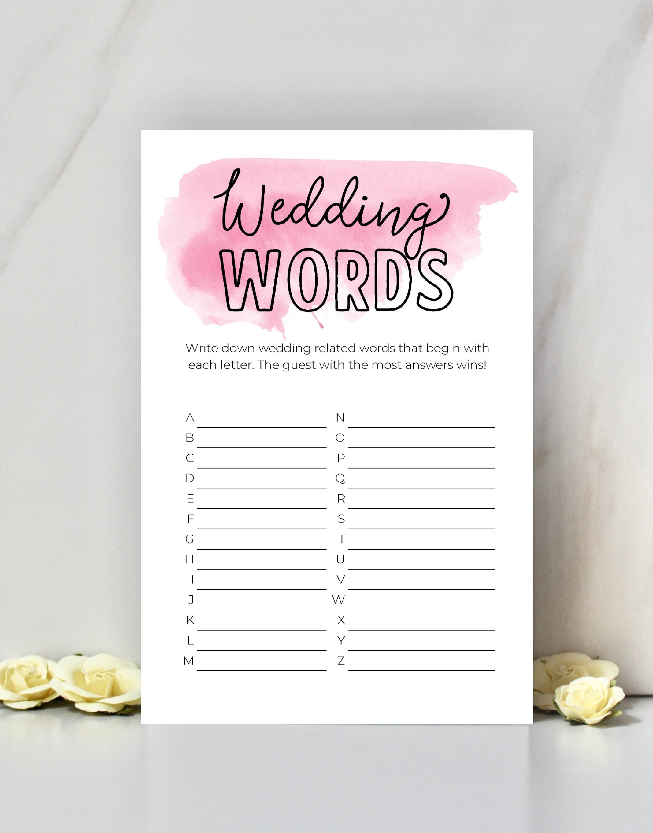 Wedding Words Bridal Shower Game Bridal Shower Printable DIY - Etsy