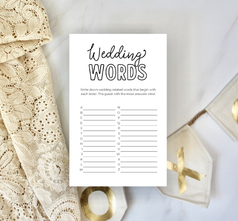 Wedding Words Bridal Shower Game Bridal Shower Game | Etsy
