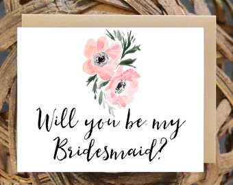 Will you Be My Bridesmaid, Greenery, Chic, Floral, Watercolor Pink , Vintage, Classic,  Bridesmaid Proposal, Gift, Bridesmaid Box, Maid