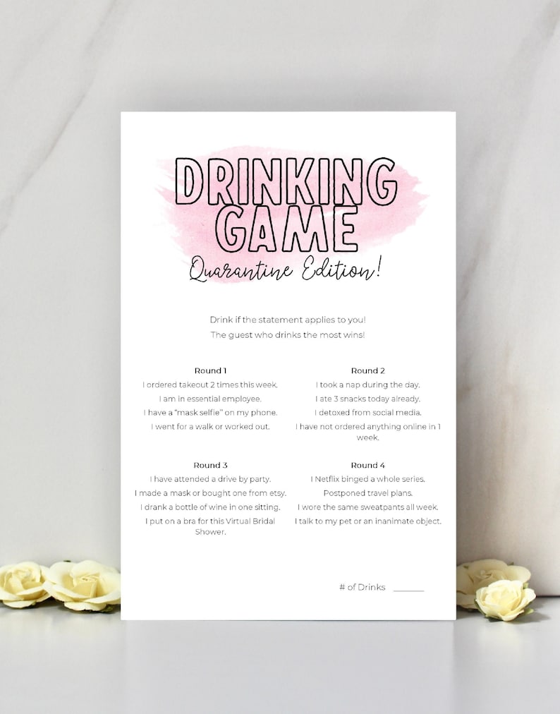 Quarantine Bridal Shower Drinking Game Printable DIY Bridal Etsy