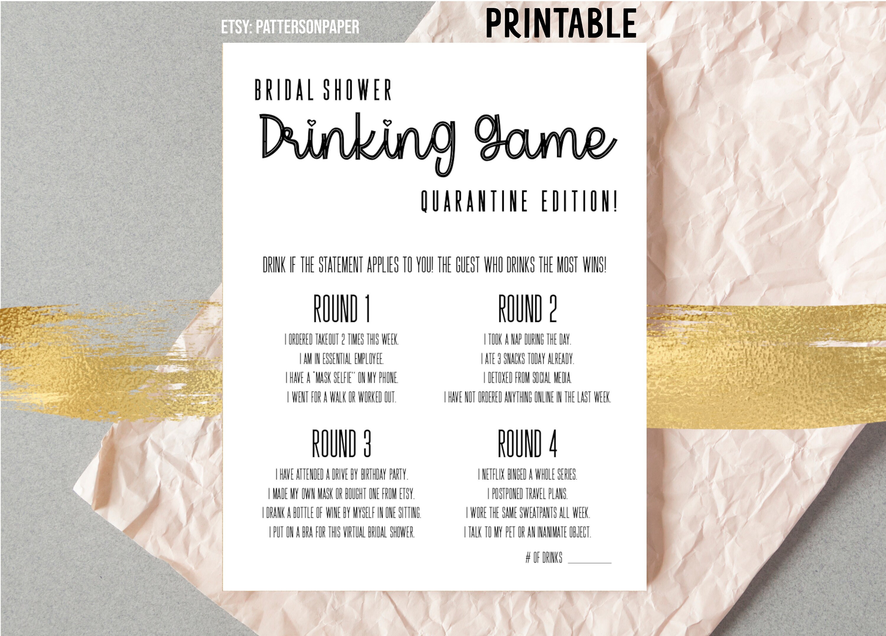 Quarantine Bridal Shower Drinking Game Virtual Game Bridal Etsy