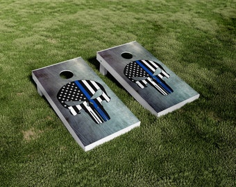 Blue Line Punisher Flag Cornhole