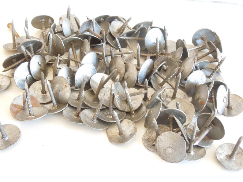 100 Handmade Upholstery Nails, Primitive Roofing Tarp Tacks. Jumbo