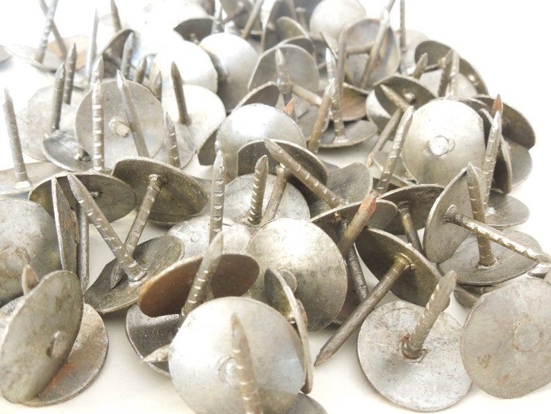 100 Handmade Upholstery Nails, Primitive Roofing Tarp Tacks. Jumbo