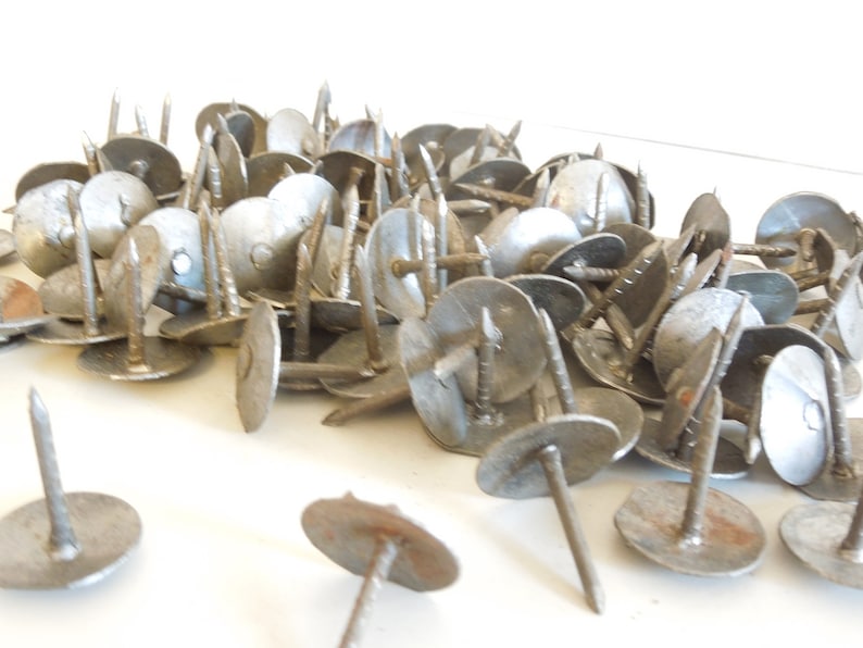 100 Handmade Upholstery Nails, Primitive Roofing Tarp Tacks. Jumbo