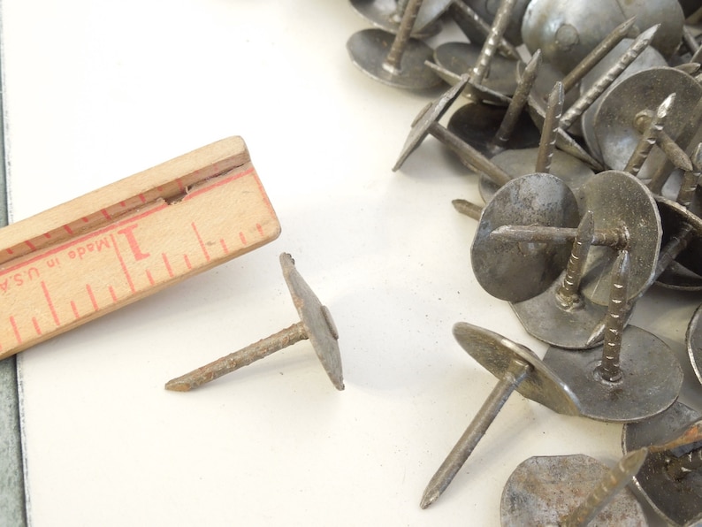 100 Handmade Upholstery Nails, Primitive Roofing Tarp Tacks. Jumbo