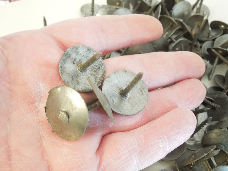100 Handmade Upholstery Nails, Primitive Roofing Tarp Tacks. Jumbo