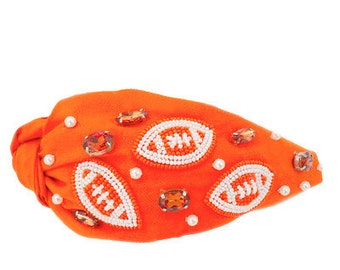 Orange and White Beaded Gameday or Football Headband • University of Tennessee game day Headbands