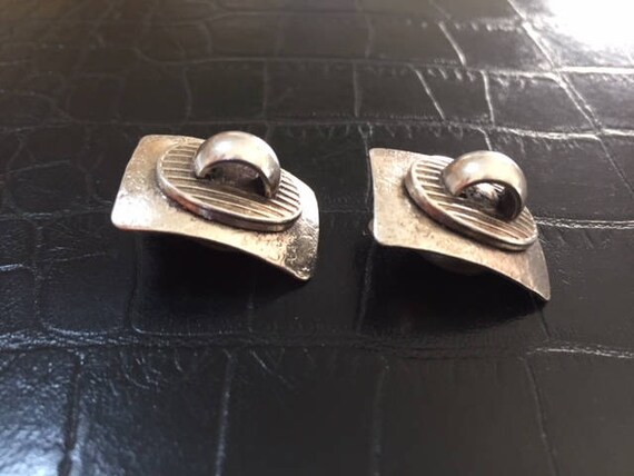 Rectangular Silverplate Clip Earrings - image 5