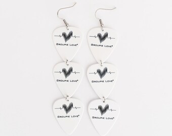 Groupie Love / Guitar Pick Earrings / Metal / Stainless Steel / Music Jewelry / Guitar Picks / Earrings / Groupie Love Triple / White