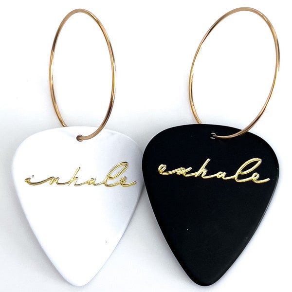 Inhale Exhale/ Yoga / Groupie Love / Guitar Pick Earrings / Unique Jewelry / Dangle Drop Earrings / 14k Gold Filled / Stainless Steel