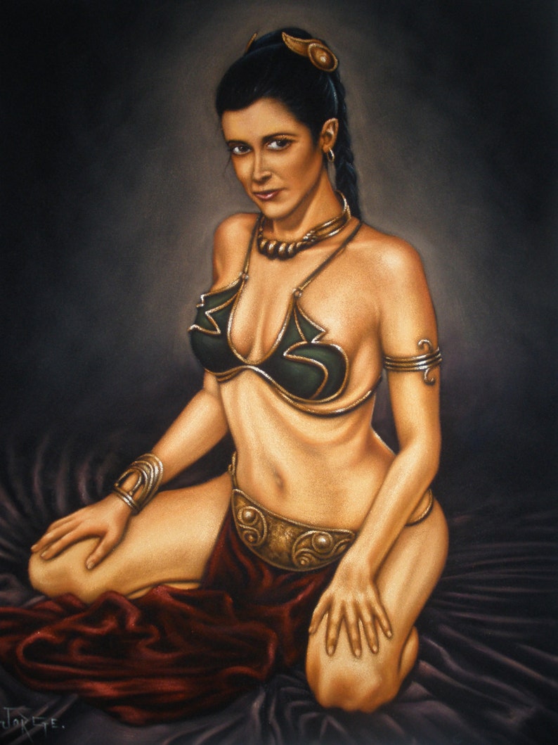 Star wars Princess Leia sexy Slave Outfit black velvet oil painting handpai...