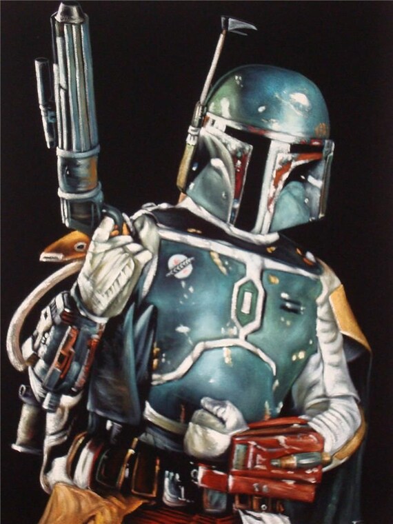 Star Wars Boba Fett Kopfgeldjager Schwarzem Samt Olgemalde Etsy
