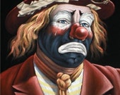 Sad Clown black velvet original oil painting handpainted signed art 18 by 24 inches