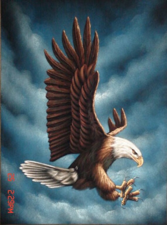 American Bald Eagle Landscape Black Velvet Oil Painting Image 0
