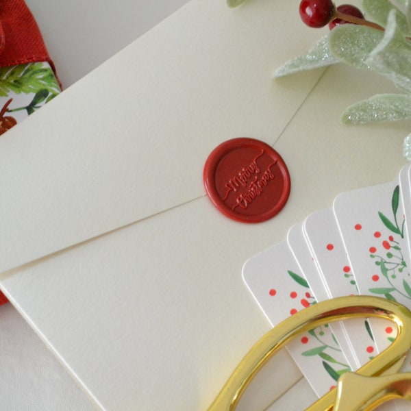 Merry Christmas Wax Seal, self-adhesive, handmade wax seal sticker for holiday cards, invitations, gift tags, envelopes