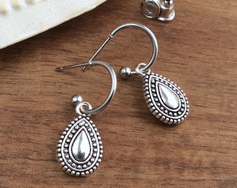 Teardrop Earrings, Water Drop Studs, Stud Hoop Earrings, Stainless Steel Hoops, Hoop Charm Earrings, Small Hoops, Short Hoops, Half Hoops