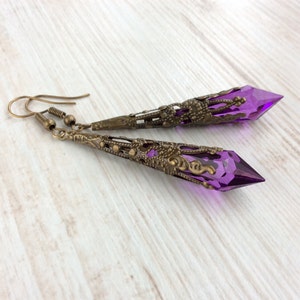 Purple Dangle Earrings, Renaissance Earrings, Downton Abbey Jewellery, Elegant Victorian Jewellery, Art Deco Earrings, Filigree Earrings image 2