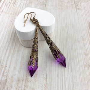 Purple Dangle Earrings, Renaissance Earrings, Downton Abbey Jewellery, Elegant Victorian Jewellery, Art Deco Earrings, Filigree Earrings image 1