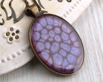 Big Oval Pendant, Long Necklace, Large Pendant, Purple Pendant, Medallion Necklace, Sweater Necklace, Statement, Fluid Art, Resin, UK