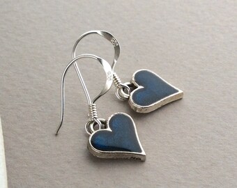 Dark Blue Earrings, Blue Heart Earrings, Small Blue Earrings, Small Drop Earrings, Small Heart Earrings, Navy Blue, Valentines Gift, Cute