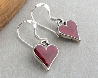 Red Heart Earrings, Heart Drop Earrings, Silver Heart Earrings, Red Earrings, Red Jewellery, Resin Earrings, Bridesmaid Gift, Dark Red