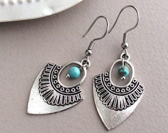 Turquoise Drop Earrings, Egyptian Earrings, Tribal Earrings, Antique Silver Earrings, Everyday Earrings, Bohemian Earrings, Boho, Arrow Head