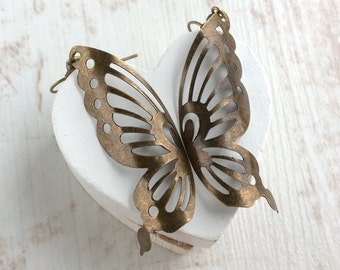 Butterfly Wing Earrings. Butterfly Earrings. Large Earrings. Antique Bronze Earrings. Light Earrings. Big Earrings. Wing Jewellery. Wings