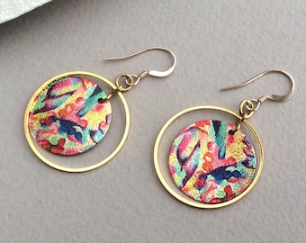 Gold Circle Earrings, Light Bright Earrings, Lightweight, 14K Gold Filled, Hypoallergenic, Geometric, Colourful, Summer, Multicolour UK