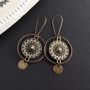 Bronze Boho Earrings, Circle Earrings, Kidney Wires, Vintage Drop Earrings, Bohemian Disc Earrings, Festival, Ethnic Jewellery, Hoops, UK