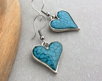 Light Blue Heart Earrings, Delicate Earrings, Love, Heart Jewellery, Silver Earrings, Mothers Day, Silver Drop, Bridesmaid, Resin