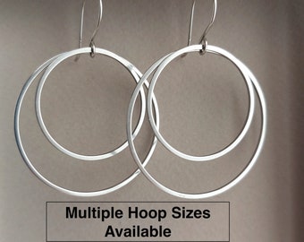 Large Hoops, Silver Hoop Earrings, Double Hoops, Two Hoops, Stainless Steel, Light Hoops, Multiple Sizes Available, Minimalist, Simple