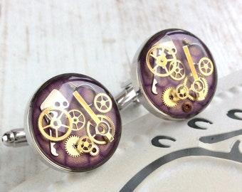 Purple Wedding Cufflinks, Luxury Steampunk Cufflinks, Groom Silver Cufflinks, 18mm, Groomsmen, Violet Wedding, Light Purple, Sturdy, Chunky