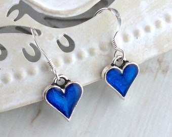 Blue Heart Earrings, Royal Blue Wedding, Little Heart Earrings, Tiny Silver Earrings, Bridesmaid Gift, Small Heart Earrings, Sterling Silver