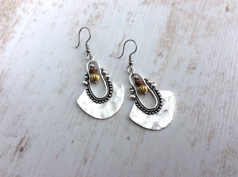 Ethnic Earrings, Mixed Metal Earrings, Silver Bib Earrings, Brass, Copper, Sterling Silver, Tribal, Summer, Bohemian Style, Boho Earrings UK image 4