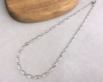 Oval Link Cable Chain, Stainless Steel Chain, Short Chain Necklace, Silver Adjustable Chain, Fine Oval Links, Simple Elegant, Earrings Set