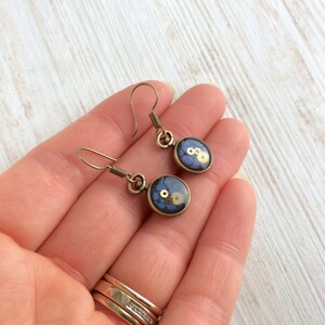 Small Blue Earrings, Blue Drop, Blue Earrings, Pocket Watch Earrings, Cute Earrings, Small Steampunk Earrings, Bronze, Unusual Earrings Bild 3