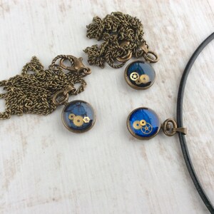 Pocket Watch Necklace, Time Travel, Bronze Necklace, Cute Necklace, Small Pendant, Resin, Watch Parts, Steampunk, Dark Blue, Unique, Unusual image 4