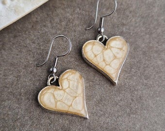 Ivory Heart Earrings, Delicate Earrings, Love, Heart Jewellery, Silver Earrings, Mothers Day, Silver Drop, Bridesmaid, Resin, White Hearts